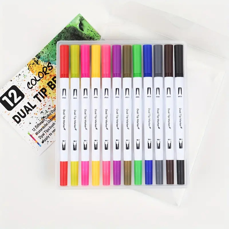 Oma's 12pcs Dual Tip Brush Marker Pen Set