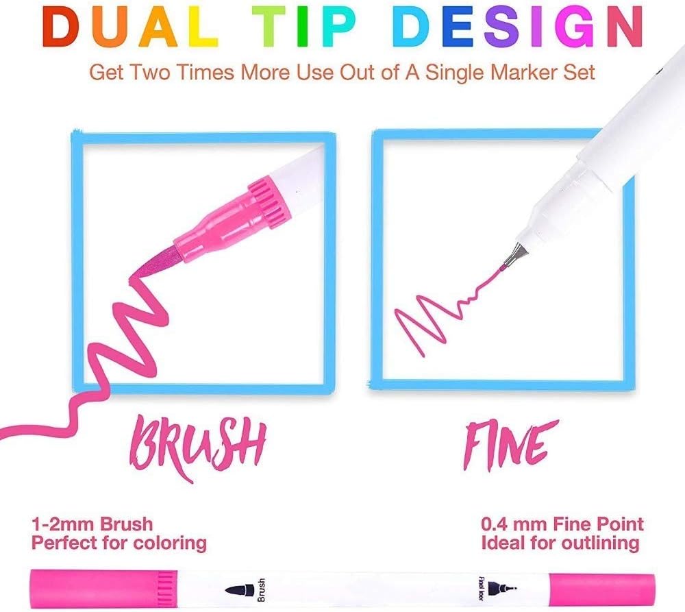 Oma's 12pcs Dual Tip Brush Marker Pen Set