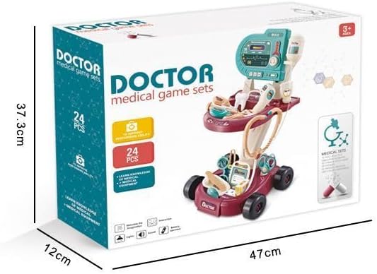 OmaNSibs Doctor's Clinic Trolley Playset - 24-Piece Medical Role Play Kit for Kids