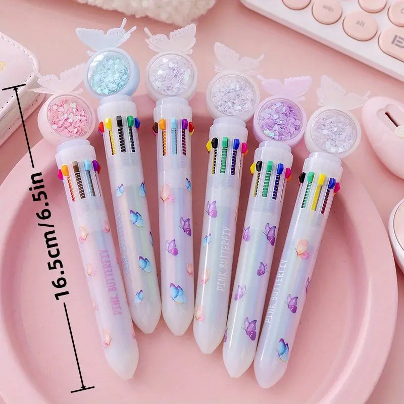 Mimi's Butterfly Multicolour Retractable Ballpoint Pens 10-in-1 Pens Multi Coloured Pens All In One