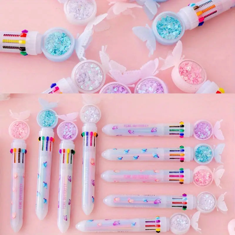 Mimi's Butterfly Multicolour Retractable Ballpoint Pens 10-in-1 Pens Multi Coloured Pens All In One