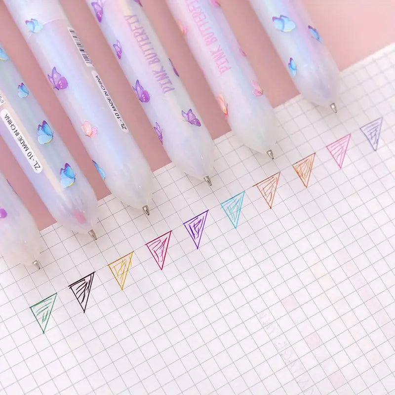 Mimi's Butterfly Multicolour Retractable Ballpoint Pens 10-in-1 Pens Multi Coloured Pens All In One