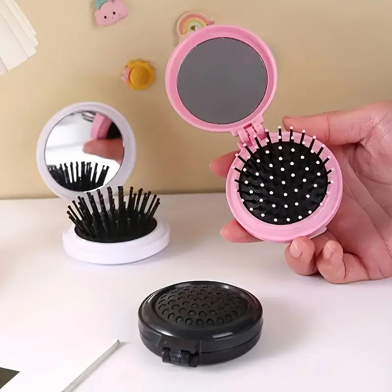 Audrey's Pop-Up Compact Mirror Hairbrush