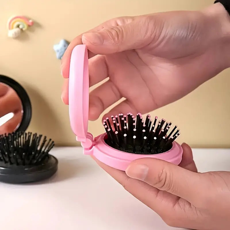 Audrey's Pop-Up Compact Mirror Hairbrush