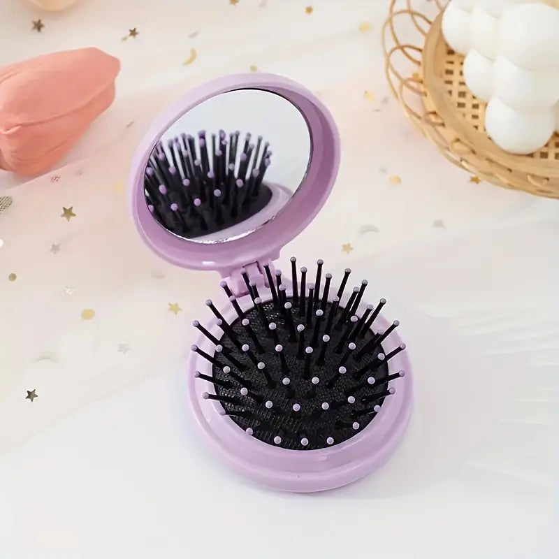 Audrey's Pop-Up Compact Mirror Hairbrush