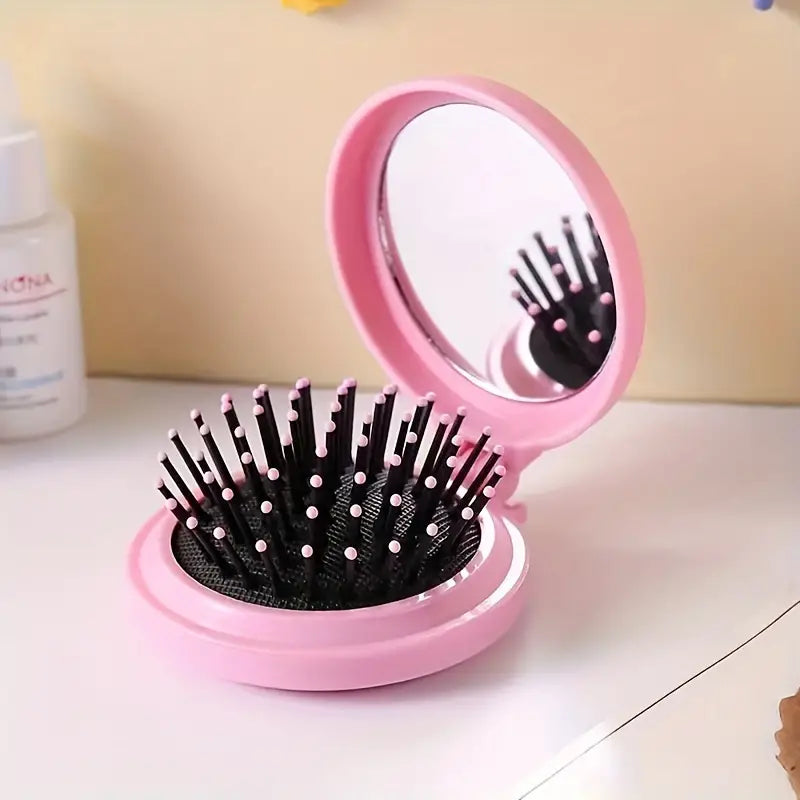 Audrey's Pop-Up Compact Mirror Hairbrush