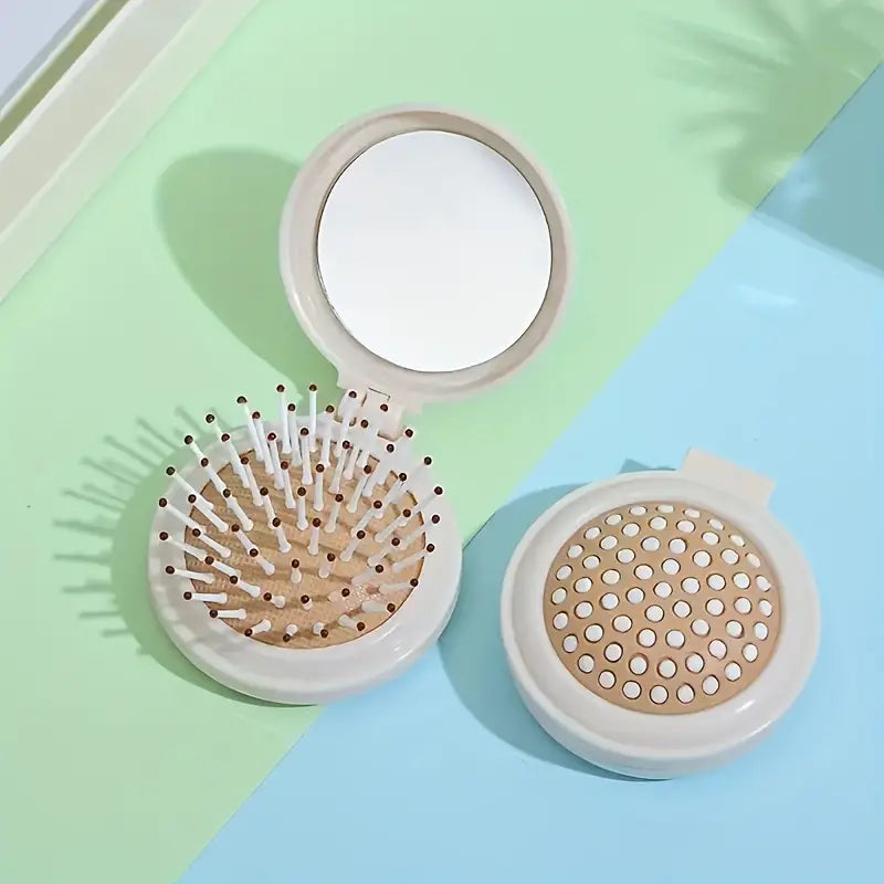 Audrey's Pop-Up Compact Mirror Hairbrush