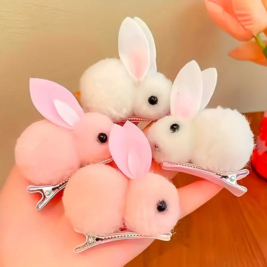 Oma's Plush Bunny Hair Clips - Mini Rabbit Barrettes for Girls, Cartoon Plush Rabbit Hair Accessories, Perfect for Daily Wear and Parties, Adorable Stuffed Rabbit Hairpins for Thin Hair, Ideal Gift for Girls